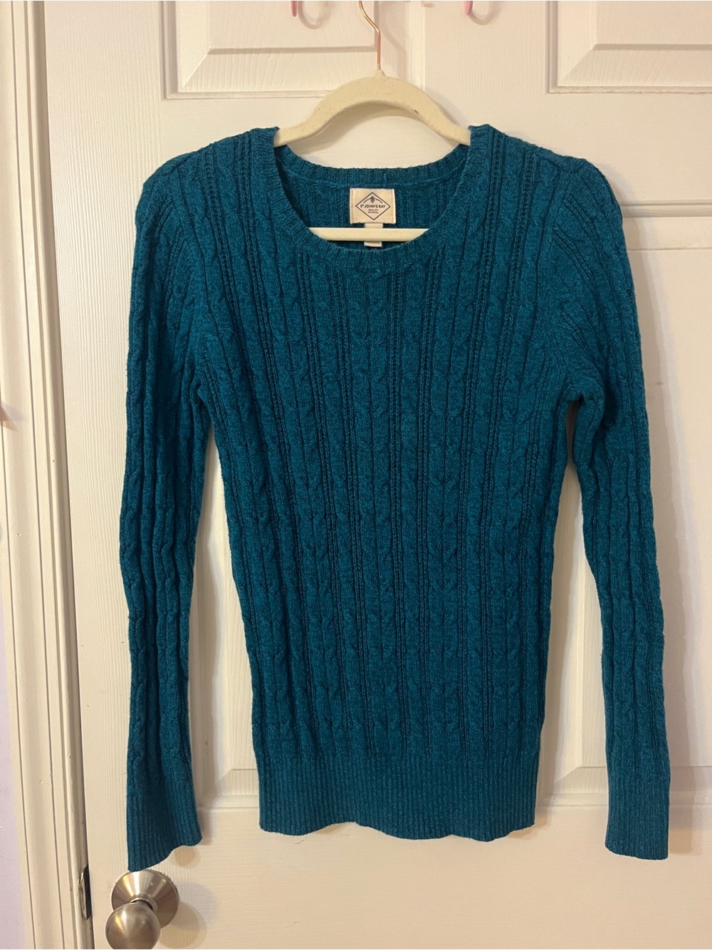St. John's Bay Teal Cable-Knit Crew Sweater